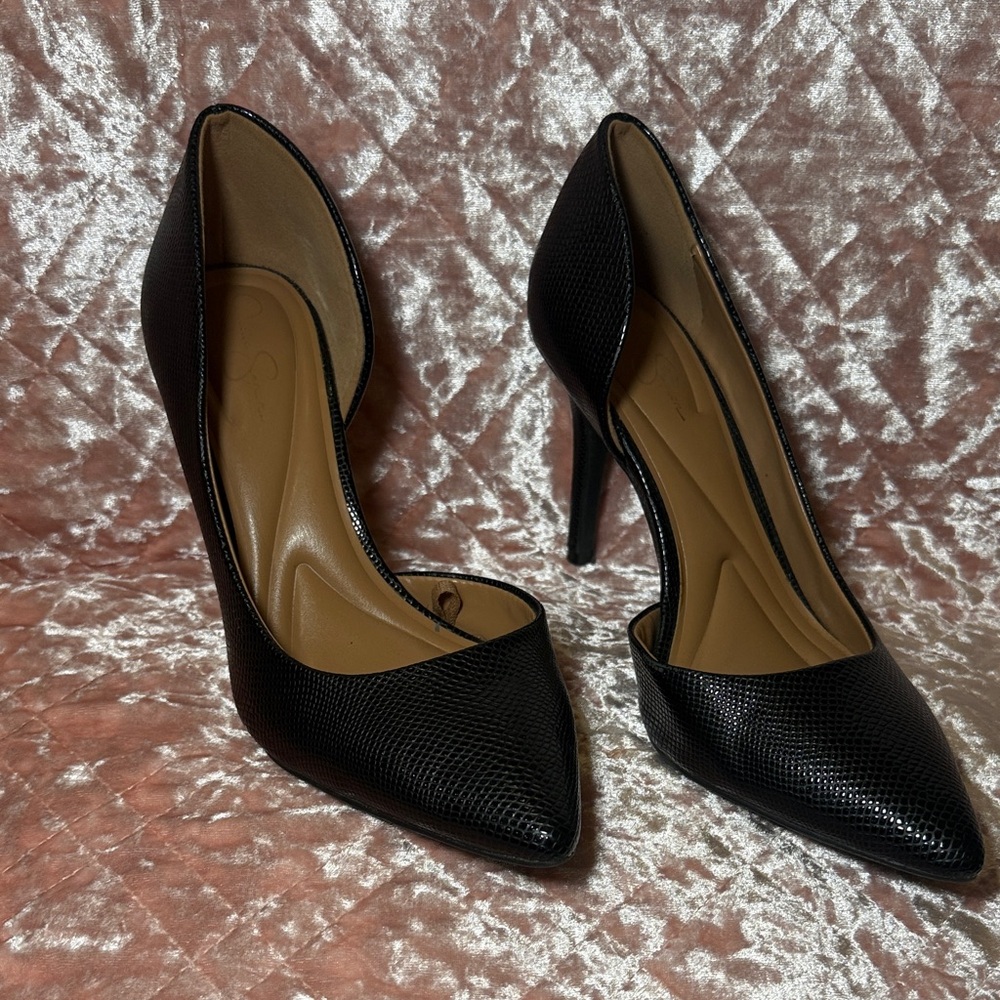Jessica Simpson Black Textured Pointed Toe Stiletto Pumps
